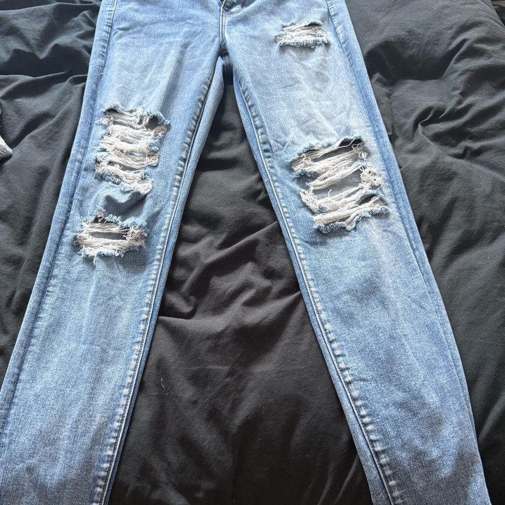 American Eagle Highest Rise Distressed Blue Jeggings